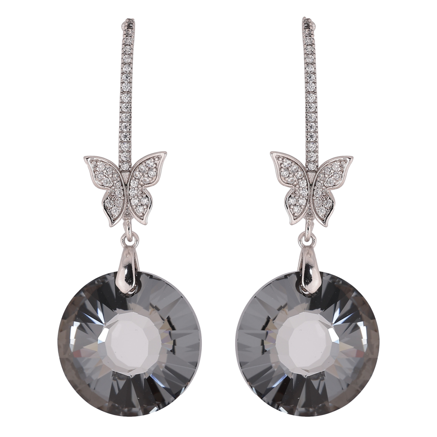 Сережки Xuping колір Родій з кристалами Swarovski пусети "Кристалеві дуги з метеликами та підвісками Graphite" фото №1