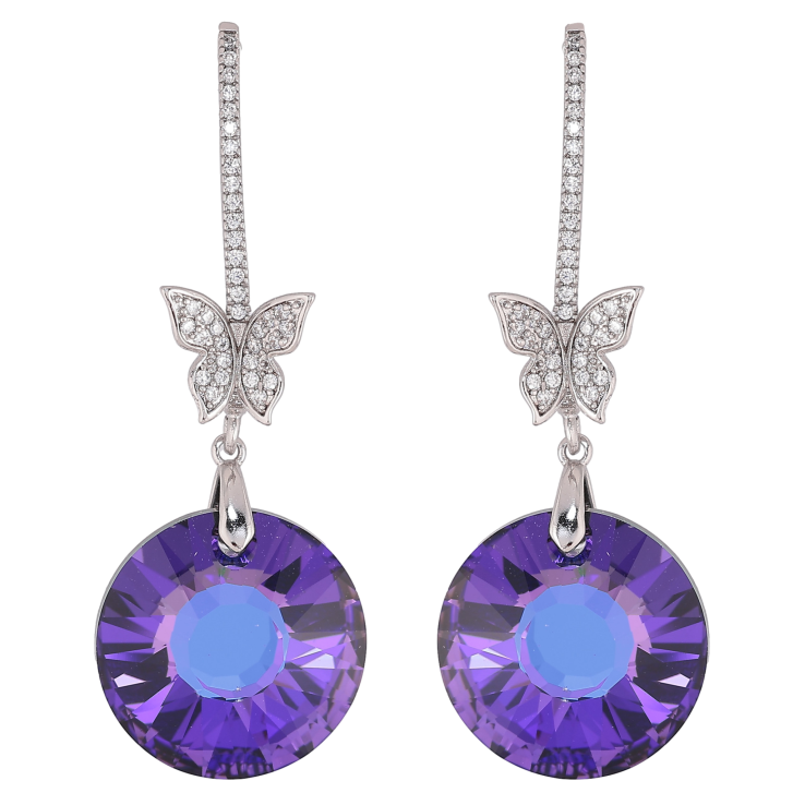 Серьги Xuping цвет Родий с кристаллами Swarovski пусеты "Кристальные дуги с бабочками и подвесками Heliotrope" фото №3 Серьги Xuping цвет Родий с кристаллами Swarovski пусеты "Кристальные дуги с бабочками и подвесками Heliotrope" фото №3