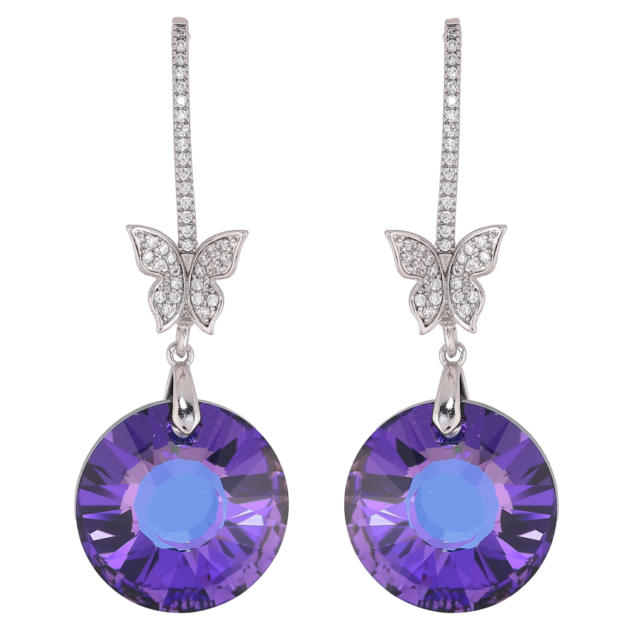 Серьги Xuping цвет Родий с кристаллами Swarovski пусеты "Кристальные дуги с бабочками и подвесками Heliotrope" фото №1 Серьги Xuping цвет Родий с кристаллами Swarovski пусеты "Кристальные дуги с бабочками и подвесками Heliotrope" фото №1