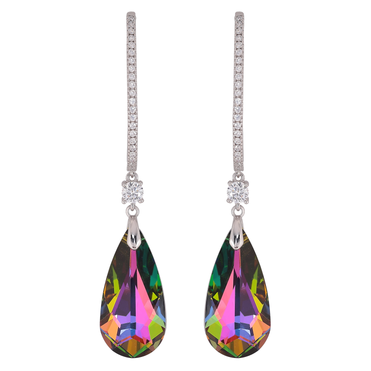 Серьги Xuping цвет Родий с кристаллами Swarovski пусеты "Кристальные дуги с подвесками Vitrail Medium" фото №18