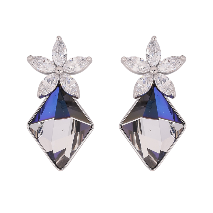 Серьги Xuping цвет Родий с кристаллами Swarovski пусеты "Кристальный цветок с кристаллом Bermuda Blue" фото №16