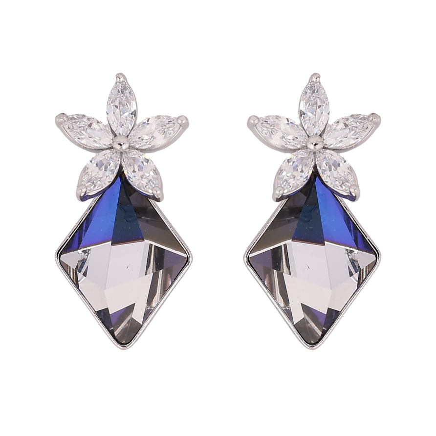 Серьги Xuping цвет Родий с кристаллами Swarovski пусеты "Кристальный цветок с кристаллом Bermuda Blue" фото №1 Серьги Xuping цвет Родий с кристаллами Swarovski пусеты "Кристальный цветок с кристаллом Bermuda Blue" фото №1