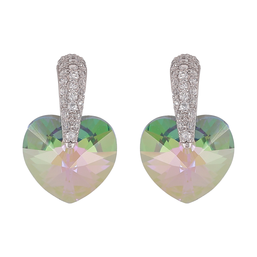 Серьги Xuping цвет Родий с кристаллами Swarovski пусеты "Кристальное сердечко Vitrail Light на дужке" фото №1 Серьги Xuping цвет Родий с кристаллами Swarovski пусеты "Кристальное сердечко Vitrail Light на дужке" фото №1