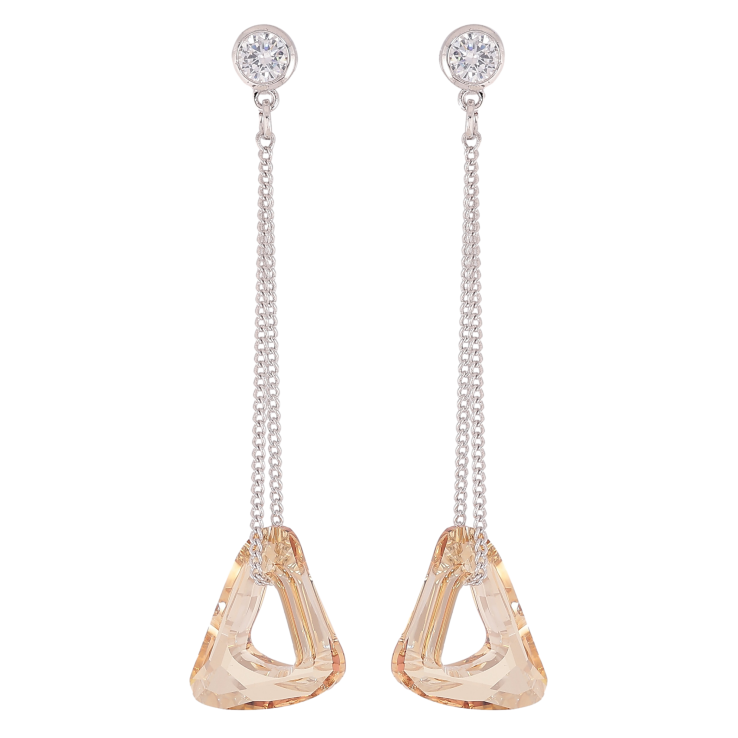 Серьги Xuping цвет Родий с кристаллами Swarovski пусеты "Кристальный треугольник Topaz на цепочке" фото №5