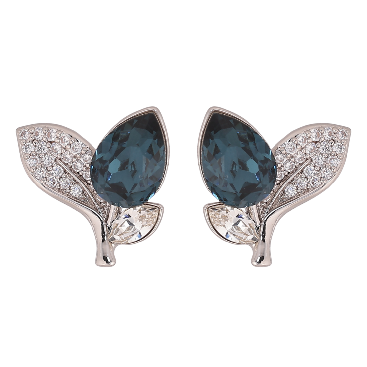 Серьги Xuping цвет Родий с кристаллами Swarovski пусеты "Кристальный бутон Montana листики инкрустация" фото №9 Серьги Xuping цвет Родий с кристаллами Swarovski пусеты "Кристальный бутон Montana листики инкрустация" фото №9