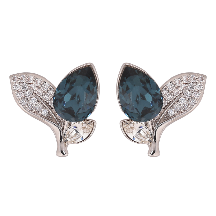 Серьги Xuping цвет Родий с кристаллами Swarovski пусеты "Кристальный бутон Montana листики инкрустация" фото №1 Серьги Xuping цвет Родий с кристаллами Swarovski пусеты "Кристальный бутон Montana листики инкрустация" фото №1