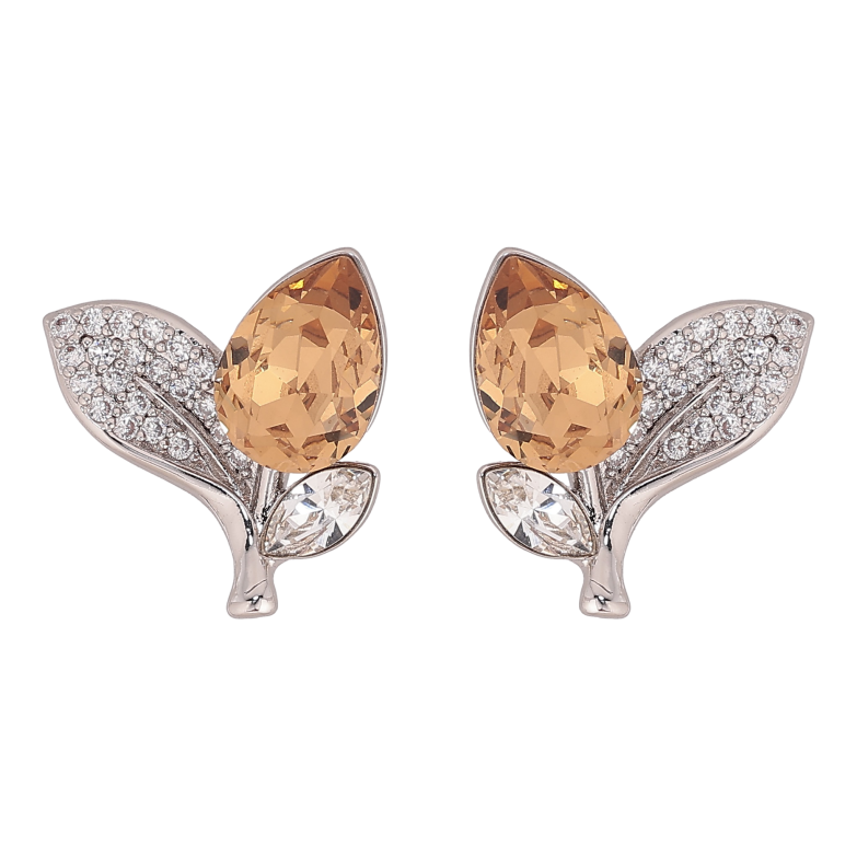 Сережки Xuping колір Родій з кристалами Swarovski пусети "Кристальний бутон Topaz листочки інкрустація" фото №1