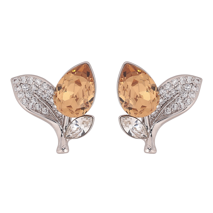 Сережки Xuping колір Родій з кристалами Swarovski пусети "Кристальний бутон Topaz листочки інкрустація" фото №1