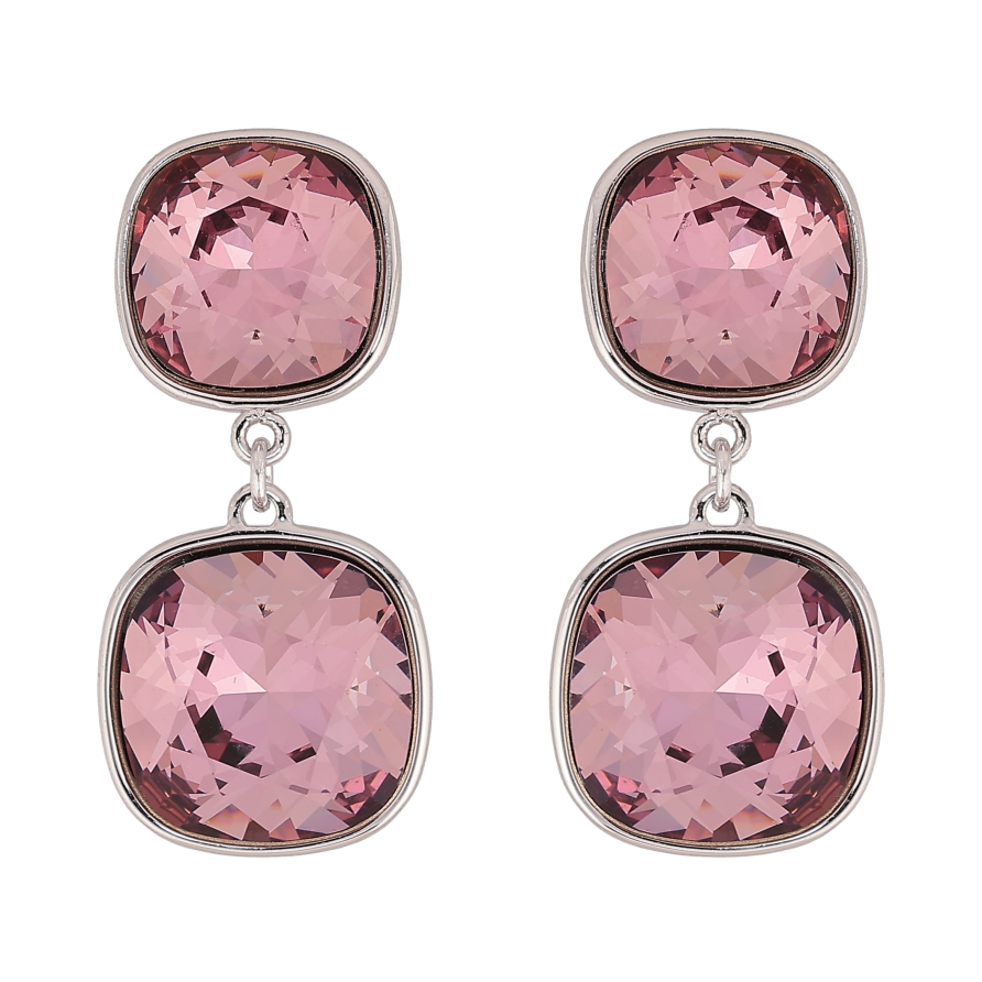 Серьги Xuping цвет Родий с кристаллами Swarovski пусеты "Кристаллы огранки подушечка Amethyst" фото №1