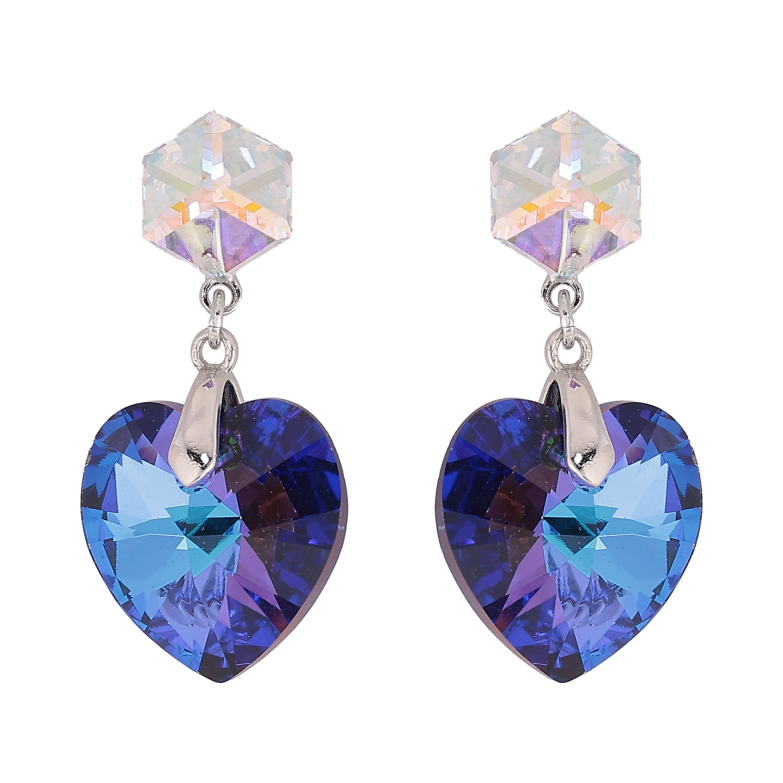 Серьги Xuping цвет Родий с кристаллами Swarovski пусеты "Кубики с кр-ми сердечками Bermuda Blue" фото №1 Серьги Xuping цвет Родий с кристаллами Swarovski пусеты "Кубики с кр-ми сердечками Bermuda Blue" фото №1