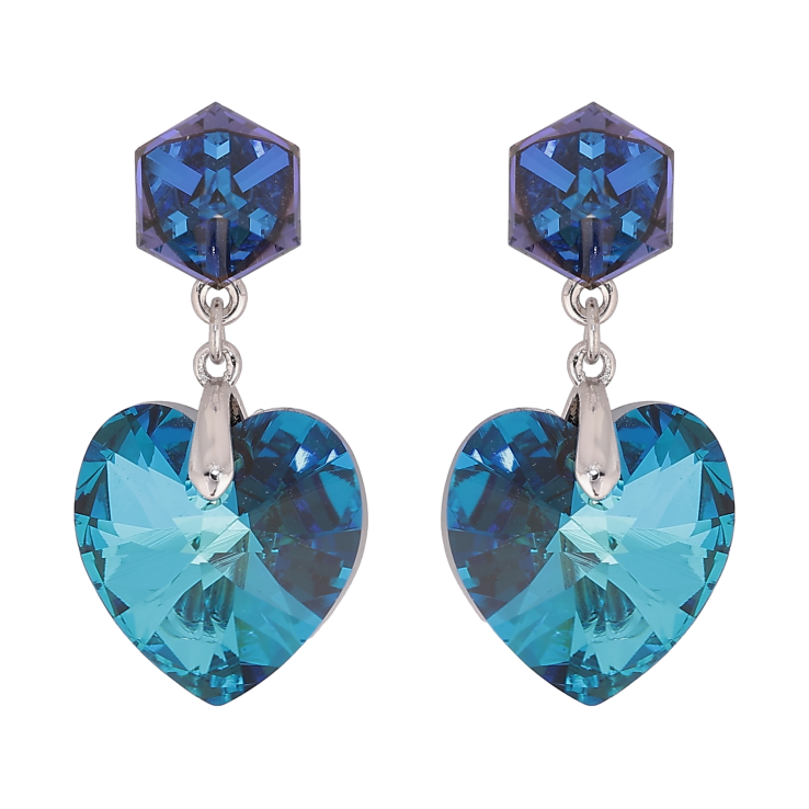 Серьги Xuping цвет Родий с кристаллами Swarovski пусеты "Кубики с кристальными сердечками Capri Blue" фото №3 Серьги Xuping цвет Родий с кристаллами Swarovski пусеты "Кубики с кристальными сердечками Capri Blue" фото №3