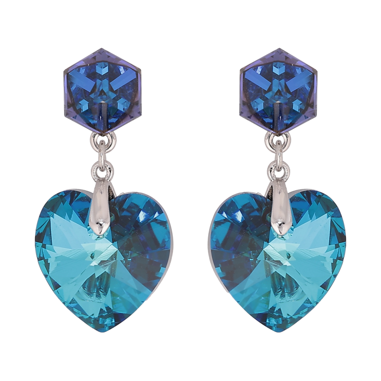 Серьги Xuping цвет Родий с кристаллами Swarovski пусеты "Кубики с кристальными сердечками Capri Blue" фото №1 Серьги Xuping цвет Родий с кристаллами Swarovski пусеты "Кубики с кристальными сердечками Capri Blue" фото №1