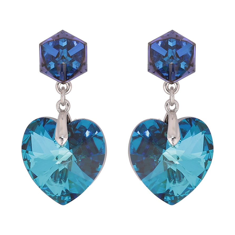 Серьги Xuping цвет Родий с кристаллами Swarovski пусеты "Кубики с кристальными сердечками Capri Blue" фото №1 Серьги Xuping цвет Родий с кристаллами Swarovski пусеты "Кубики с кристальными сердечками Capri Blue" фото №1