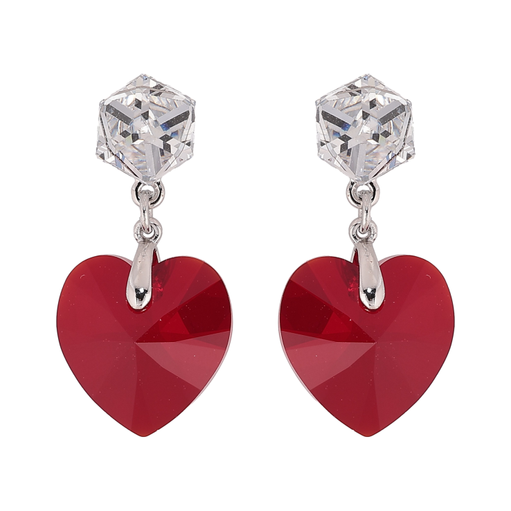 Серьги Xuping цвет Родий с кристаллами Swarovski пусеты "Кубики с кристальными сердечками Siam" фото №2 Серьги Xuping цвет Родий с кристаллами Swarovski пусеты "Кубики с кристальными сердечками Siam" фото №2