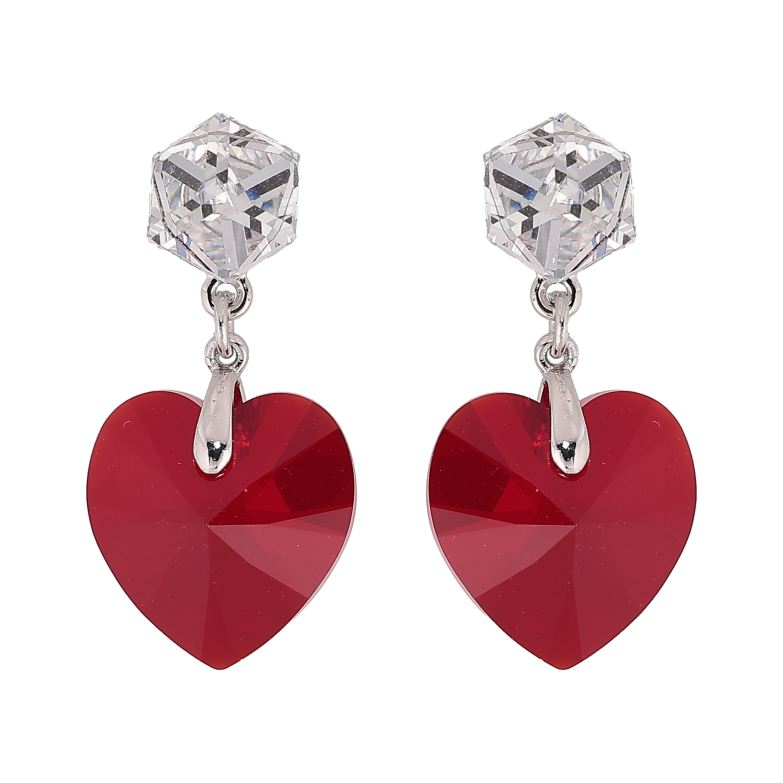 Серьги Xuping цвет Родий с кристаллами Swarovski пусеты "Кубики с кристальными сердечками Siam" фото №1