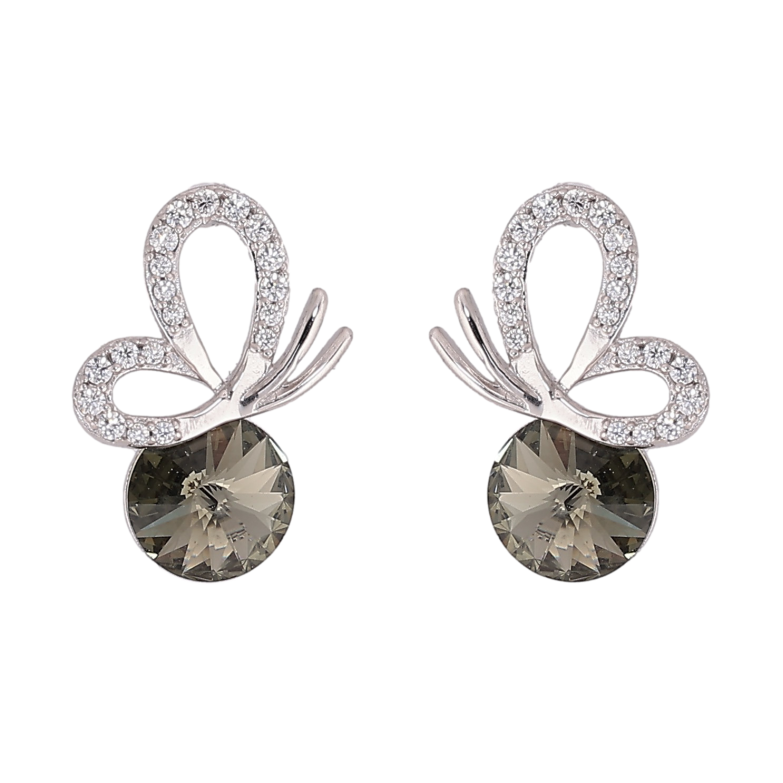 Серьги Xuping цвет Родий с кристаллами Swarovski пусеты "Бабочка с кристаллом Silver Night" фото №1