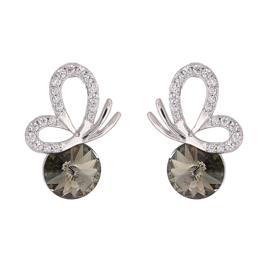 Серьги Xuping цвет Родий с кристаллами Swarovski пусеты "Бабочка с кристаллом Silver Night" фото №1