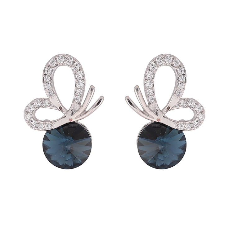 Серьги Xuping цвет Родий с кристаллами Swarovski пусеты "Бабочка с кристаллом Montana" фото №4