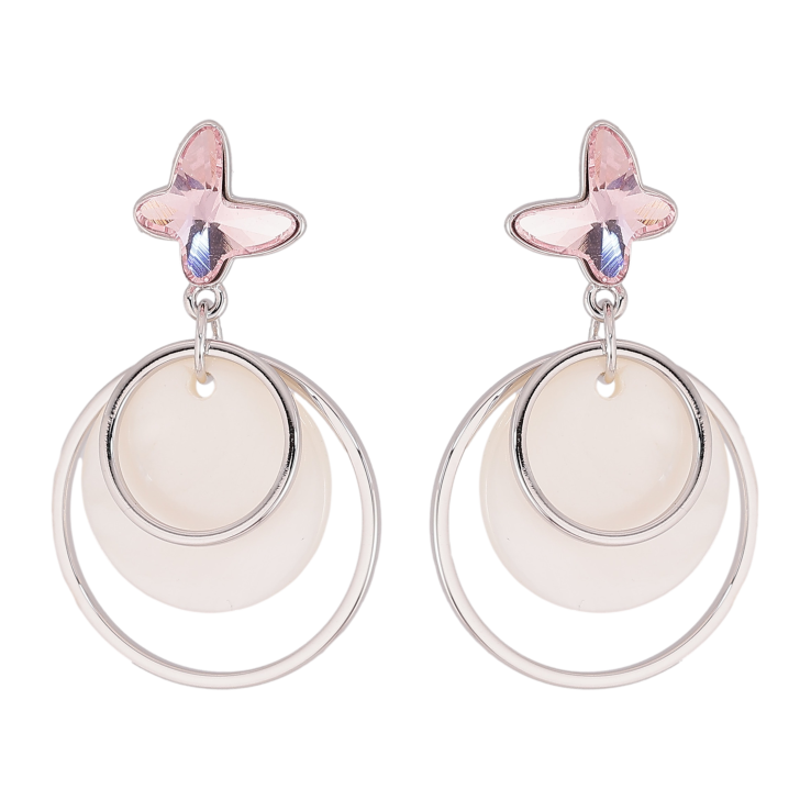 Серьги Xuping цвет Родий с кристаллами Swarovski пусеты "Кристальная бабочка Rose с перламутровой подвеской" фото №7