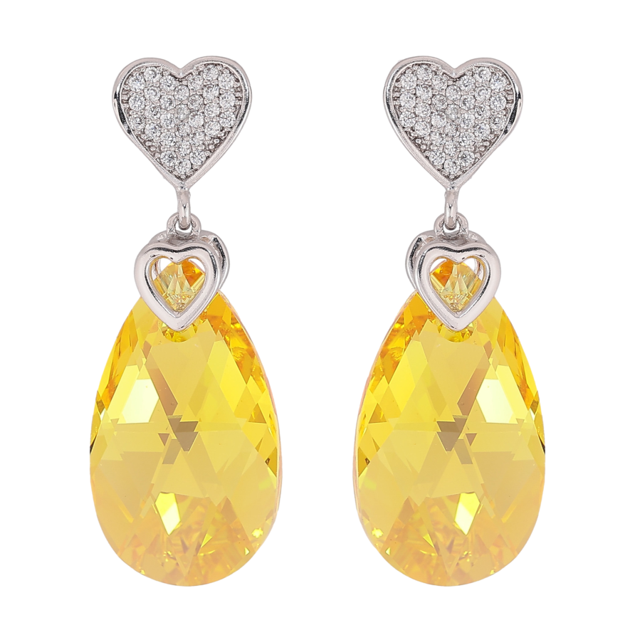 Серьги Xuping цвет Родий с кристаллами Swarovski пусеты "Сердце с кристальной подвеской Sunflower" фото №1 Серьги Xuping цвет Родий с кристаллами Swarovski пусеты "Сердце с кристальной подвеской Sunflower" фото №1