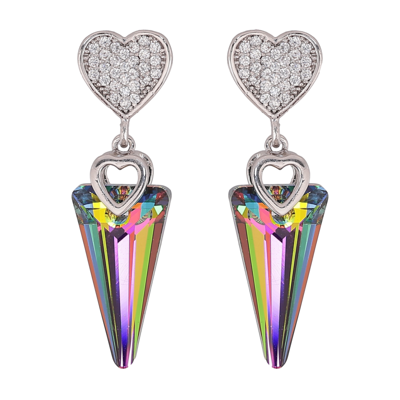 Серьги Xuping цвет Родий с кристаллами Swarovski пусеты "Сердечки с кристаллами Vitrail Medium" фото №1