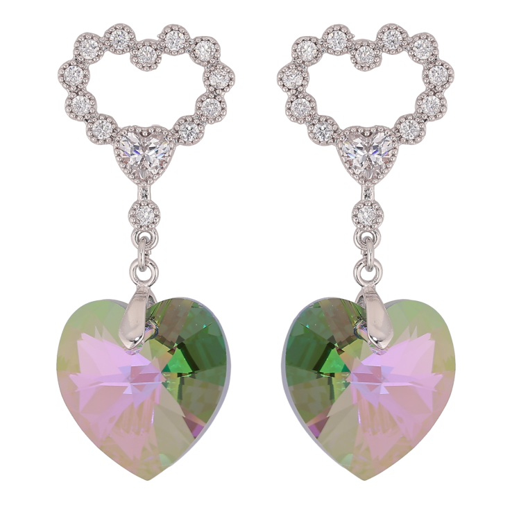 Серьги Xuping цвет Родий с кристаллами Swarovski пусеты "Сердечки с подвеской кристалл Vitrail Light" фото №13 Серьги Xuping цвет Родий с кристаллами Swarovski пусеты "Сердечки с подвеской кристалл Vitrail Light" фото №13