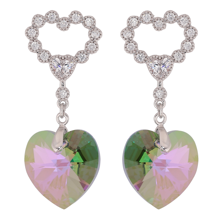 Серьги Xuping цвет Родий с кристаллами Swarovski пусеты "Сердечки с подвеской кристалл Vitrail Light" фото №1 Серьги Xuping цвет Родий с кристаллами Swarovski пусеты "Сердечки с подвеской кристалл Vitrail Light" фото №1