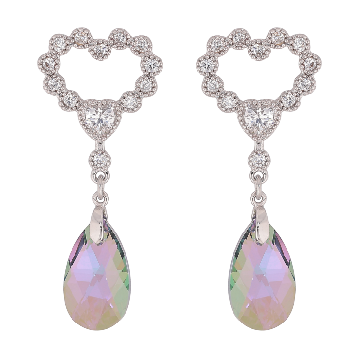 Серьги Xuping цвет Родий с кристаллами Swarovski пусеты "Сердечки с подвеской кристалл Vitrail Light" фото №11 Серьги Xuping цвет Родий с кристаллами Swarovski пусеты "Сердечки с подвеской кристалл Vitrail Light" фото №11