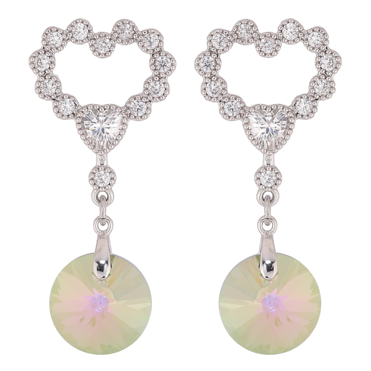 Серьги Xuping цвет Родий с кристаллами Swarovski пусеты "Сердечки с подвеской кристалл Vitrail Light" фото №23