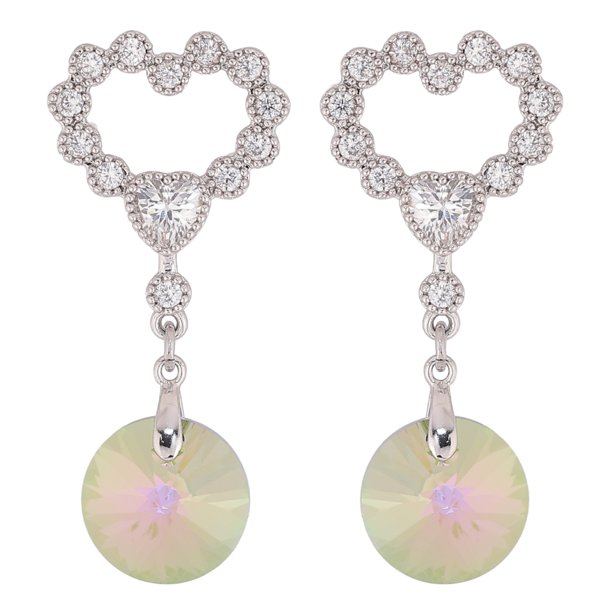 Серьги Xuping цвет Родий с кристаллами Swarovski пусеты "Сердечки с подвеской кристалл Vitrail Light" фото №1 Серьги Xuping цвет Родий с кристаллами Swarovski пусеты "Сердечки с подвеской кристалл Vitrail Light" фото №1