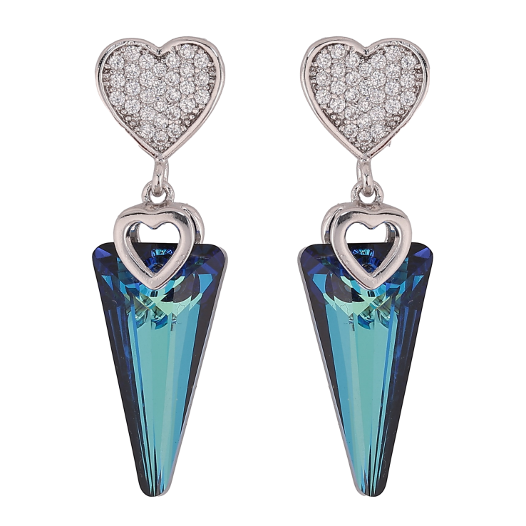 Серьги Xuping цвет Родий с кристаллами Swarovski пусеты "Сердечки, подвески кристалл Metallic Blue" фото №10 Серьги Xuping цвет Родий с кристаллами Swarovski пусеты "Сердечки, подвески кристалл Metallic Blue" фото №10