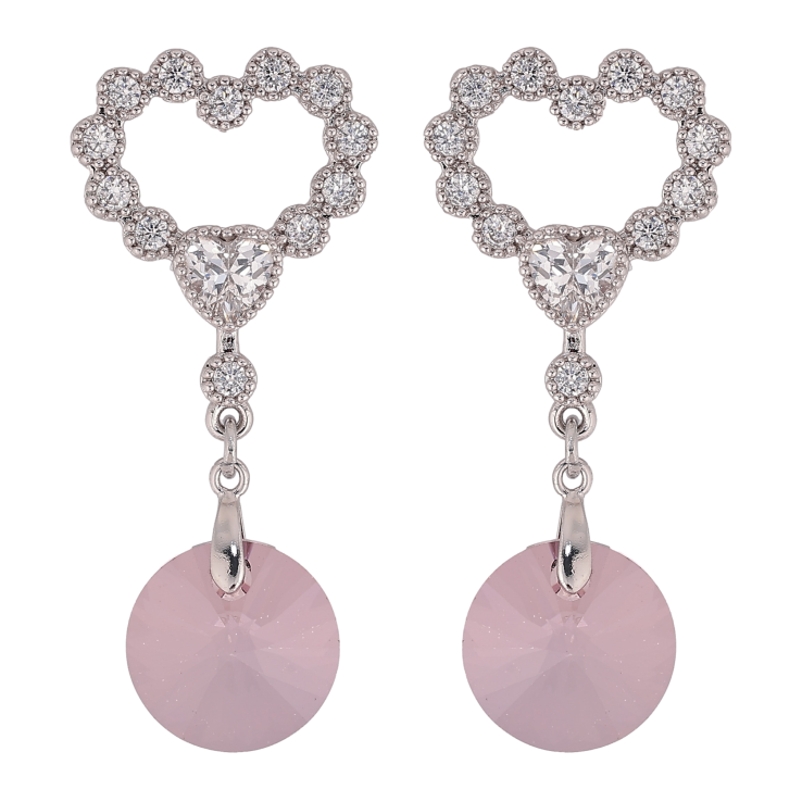 Серьги Xuping цвет Родий с кристаллами Swarovski пусеты "Сердечки с подвеской кристалл Amethyst" фото №24