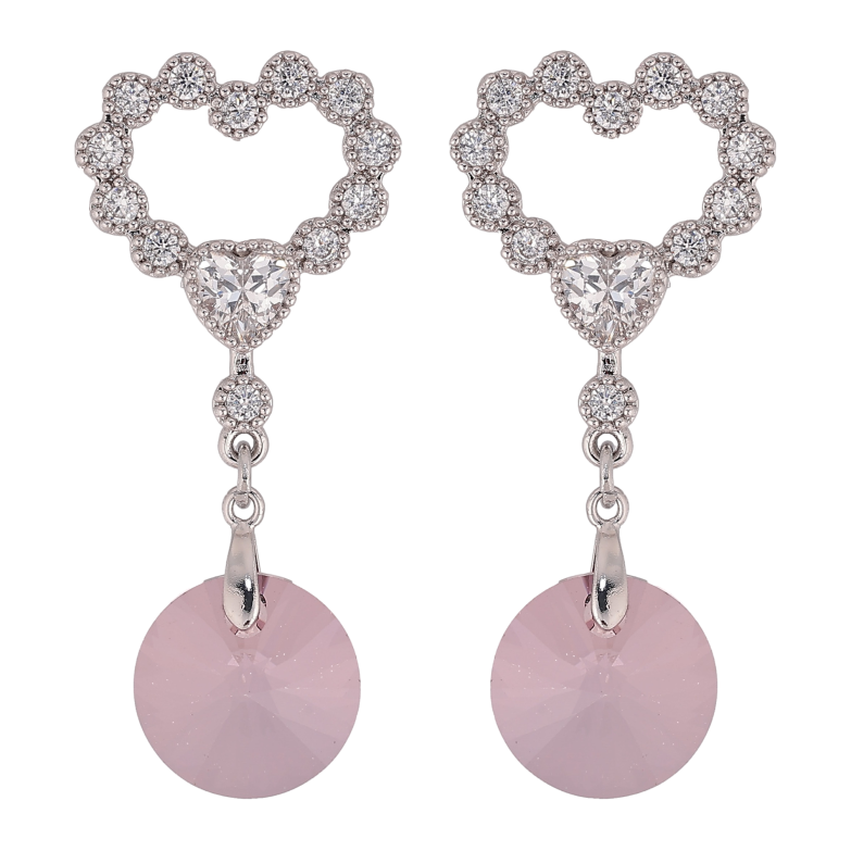 Сережки Xuping колір Родій з кристалами Swarovski пусети "Сердечки з підвіскою кристал Amethyst" фото №1