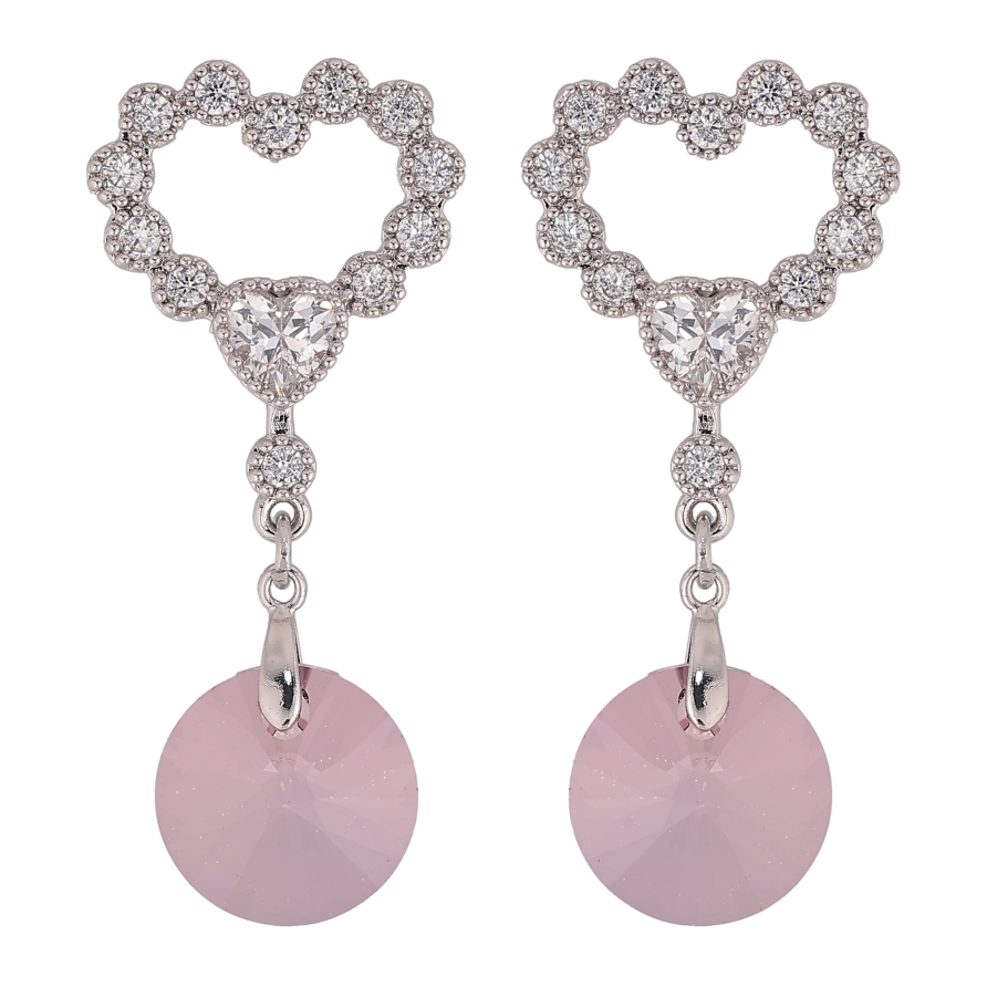 Серьги Xuping цвет Родий с кристаллами Swarovski пусеты "Сердечки с подвеской кристалл Amethyst" фото №1