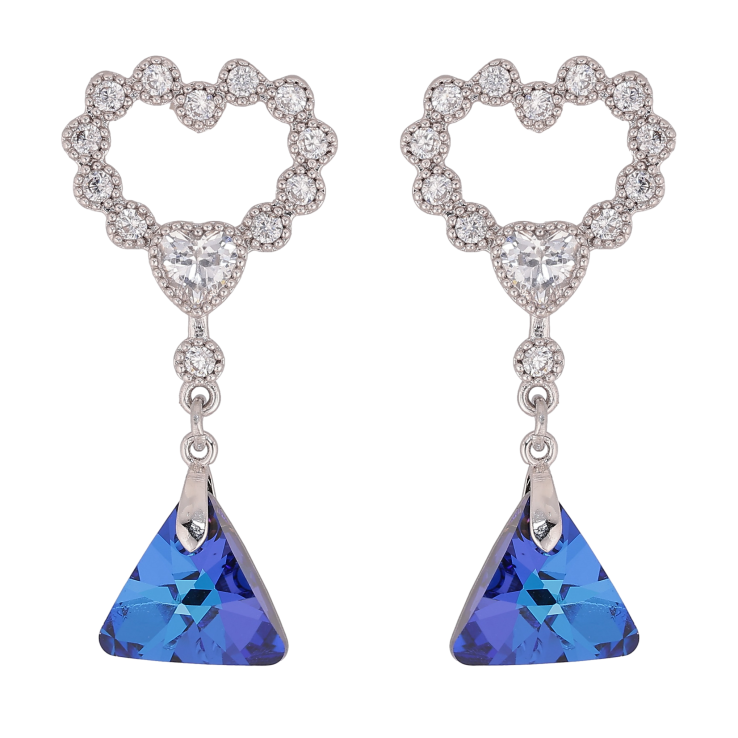 Серьги Xuping цвет Родий с кристаллами Swarovski пусеты "Сердечки с подвеской кристалл Bermuda Blue" фото №14 Серьги Xuping цвет Родий с кристаллами Swarovski пусеты "Сердечки с подвеской кристалл Bermuda Blue" фото №14