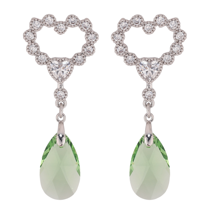 Серьги Xuping цвет Родий с кристаллами Swarovski пусеты "Сердечки с подвеской кристалл Peridot" фото №9 Серьги Xuping цвет Родий с кристаллами Swarovski пусеты "Сердечки с подвеской кристалл Peridot" фото №9