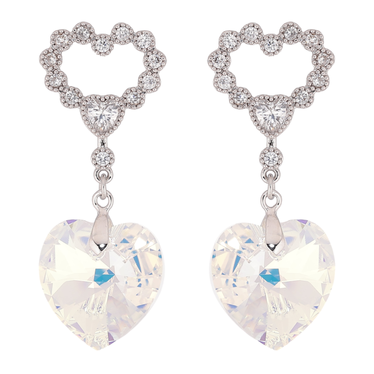 Серьги Xuping цвет Родий с кристаллами Swarovski пусеты "Сердечки с подвеской кристалл Shimmer" фото №14 Серьги Xuping цвет Родий с кристаллами Swarovski пусеты "Сердечки с подвеской кристалл Shimmer" фото №14