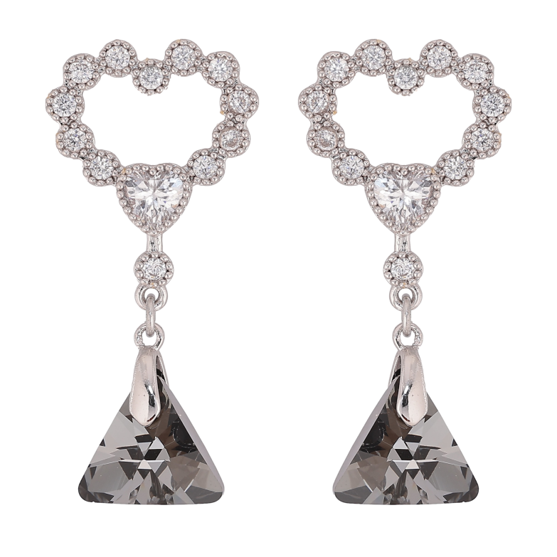 Сережки Xuping колір Родій з кристалами Swarovski пусети "Сердечки з підвіскою кристал Silver Night" фото №1