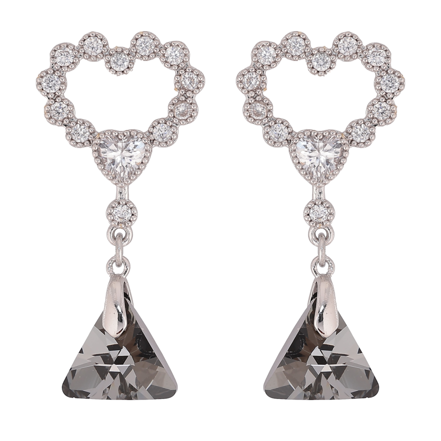 Серьги Xuping цвет Родий с кристаллами Swarovski пусеты "Сердечки с подвеской кристалл Silver Night" фото №1 Серьги Xuping цвет Родий с кристаллами Swarovski пусеты "Сердечки с подвеской кристалл Silver Night" фото №1