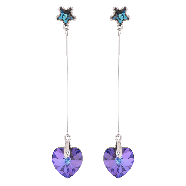 Серьги Xuping цвет Родий с кристаллами Swarovski пусеты "Синие звездочки с подвесками сердечки Heliotrope" фото №5 Серьги Xuping цвет Родий с кристаллами Swarovski пусеты "Синие звездочки с подвесками сердечки Heliotrope" фото №5