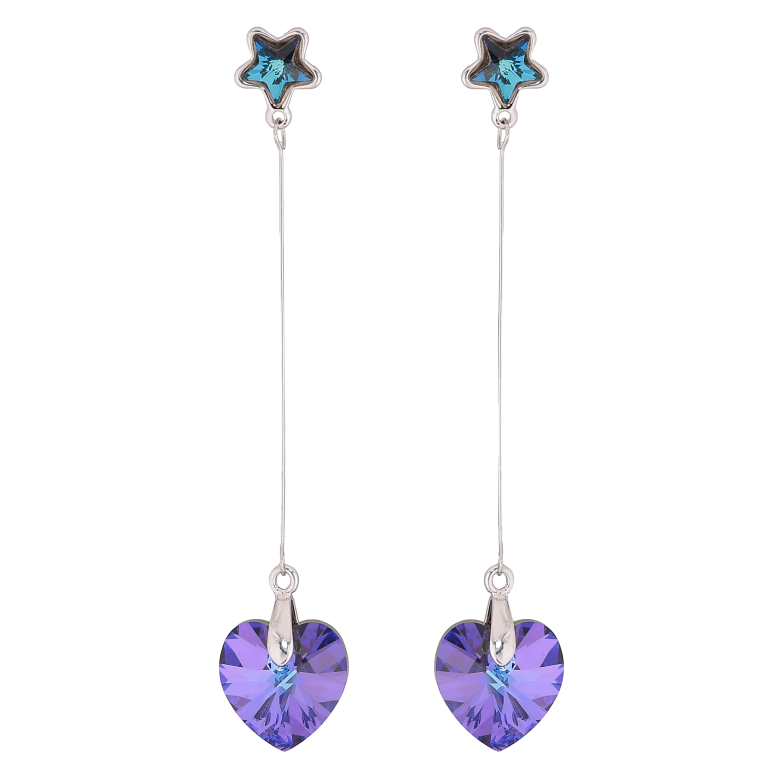 Серьги Xuping цвет Родий с кристаллами Swarovski пусеты "Синие звездочки с подвесками сердечки Heliotrope" фото №1 Серьги Xuping цвет Родий с кристаллами Swarovski пусеты "Синие звездочки с подвесками сердечки Heliotrope" фото №1