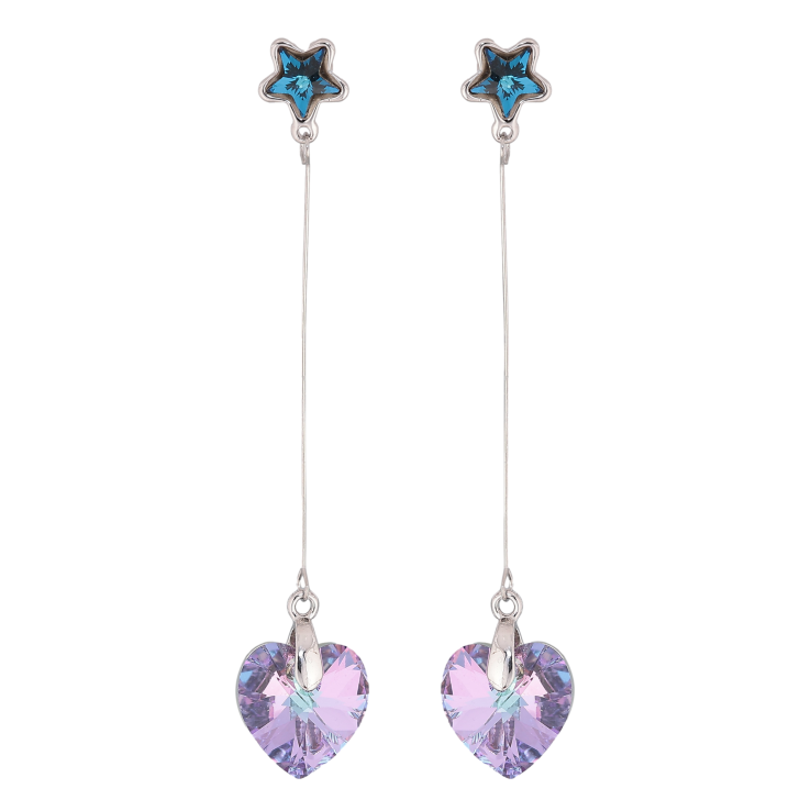 Серьги Xuping цвет Родий с кристаллами Swarovski пусеты "Синие звездочки с подвесками сердечки Paradise Shine" фото №4 Серьги Xuping цвет Родий с кристаллами Swarovski пусеты "Синие звездочки с подвесками сердечки Paradise Shine" фото №4