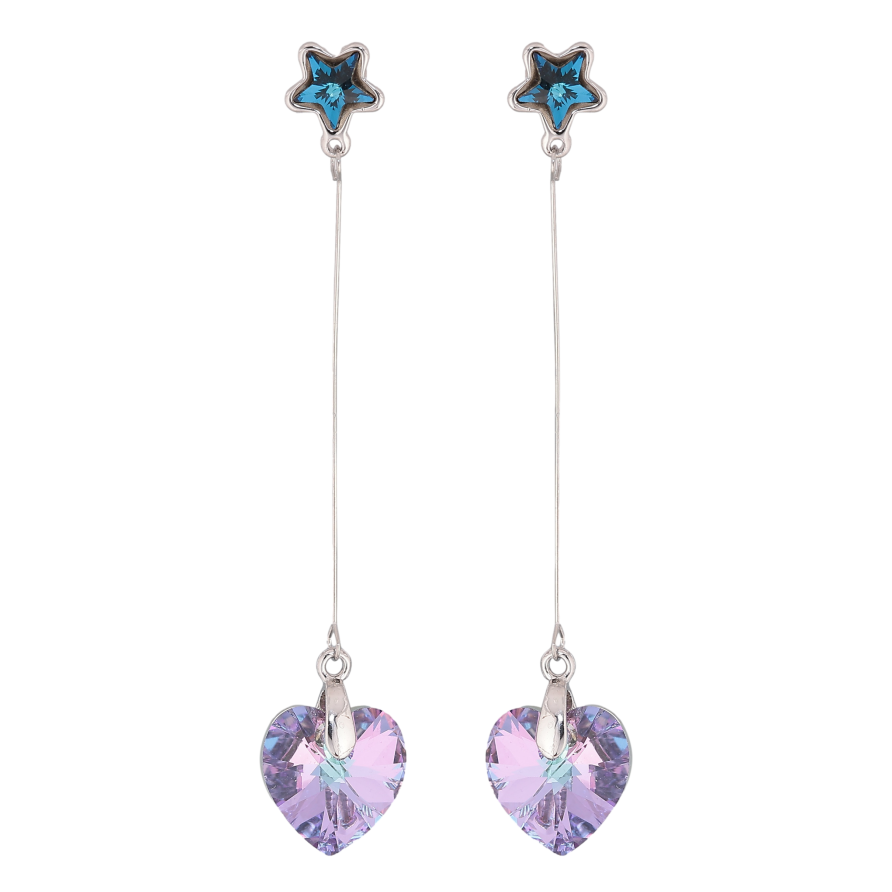 Серьги Xuping цвет Родий с кристаллами Swarovski пусеты "Синие звездочки с подвесками сердечки Paradise Shine" фото №1 Серьги Xuping цвет Родий с кристаллами Swarovski пусеты "Синие звездочки с подвесками сердечки Paradise Shine" фото №1