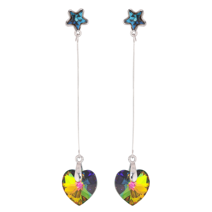 Серьги Xuping цвет Родий с кристаллами Swarovski пусеты "Синие звездочки с подвесками сердечки Vitrail Medium" фото №7 Серьги Xuping цвет Родий с кристаллами Swarovski пусеты "Синие звездочки с подвесками сердечки Vitrail Medium" фото №7