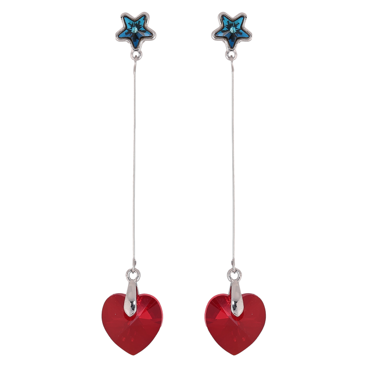 Серьги Xuping цвет Родий с кристаллами Swarovski пусеты "Синие звездочки с подвесками сердечки Siam" фото №8 Серьги Xuping цвет Родий с кристаллами Swarovski пусеты "Синие звездочки с подвесками сердечки Siam" фото №8