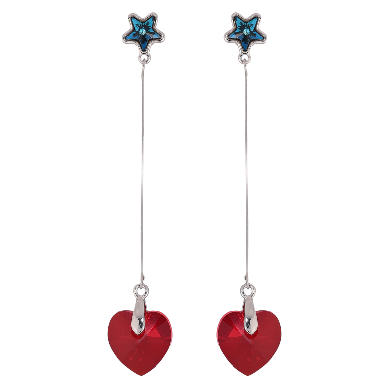 Сережки Xuping колір Родій з кристалами Swarovski пусети "Сині зірочки з підвісками сердечка Siam" фото №1