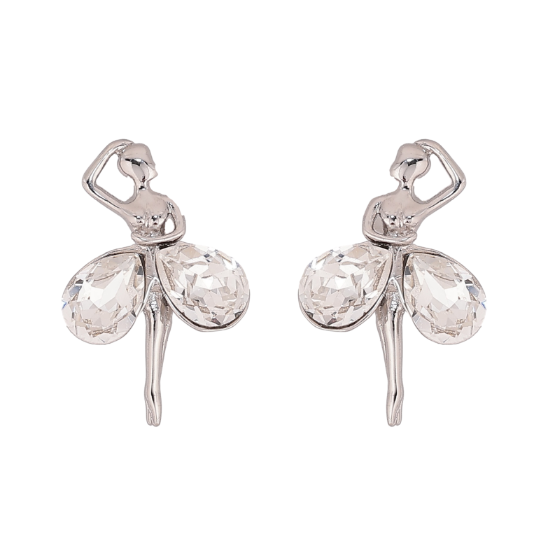 Сережки Xuping колір Родій з кристалами Swarovski пусети "Танцівниці з кристалами Clear" фото №1