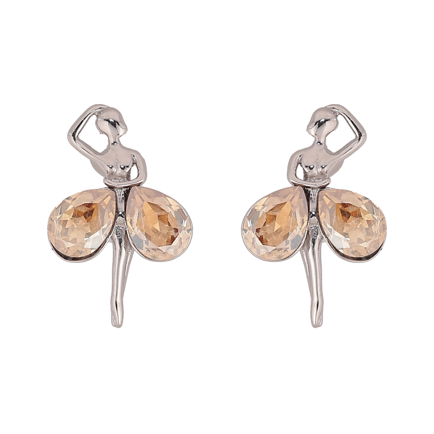 Сережки Xuping колір Родій з кристалами Swarovski пусети "Танцівниці з кристалами Golden Shadow" фото №1