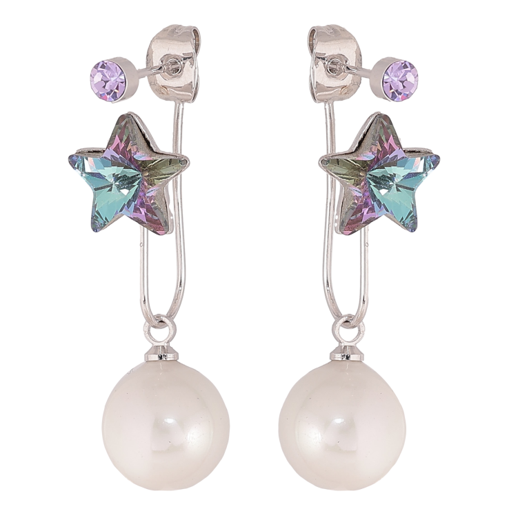 Сережки Xuping колір Родій з кристалами Swarovski пусети-джекети "Зірочки Paradise Shine з перлинами" фото №5 Сережки Xuping колір Родій з кристалами Swarovski пусети-джекети "Зірочки Paradise Shine з перлинами" фото №5