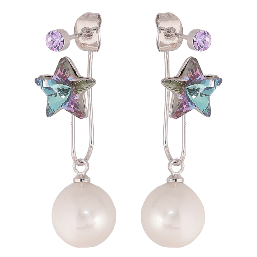 Серьги Xuping цвет Родий с кристаллами Swarovski пусеты-джекеты "Звездочки Paradise Shine с жемчужинами" фото №1 Серьги Xuping цвет Родий с кристаллами Swarovski пусеты-джекеты "Звездочки Paradise Shine с жемчужинами" фото №1